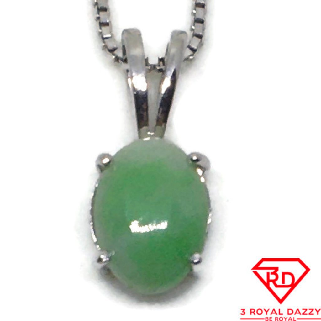Tiny Oval Jade Pendant White Gold On Silver 120$